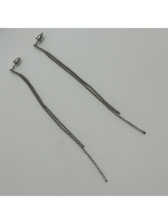 Estate Jewelry - Long Silver Tone Chain Dangle Earrings Linear 5" Drop Tassel Minimalist Jewelry